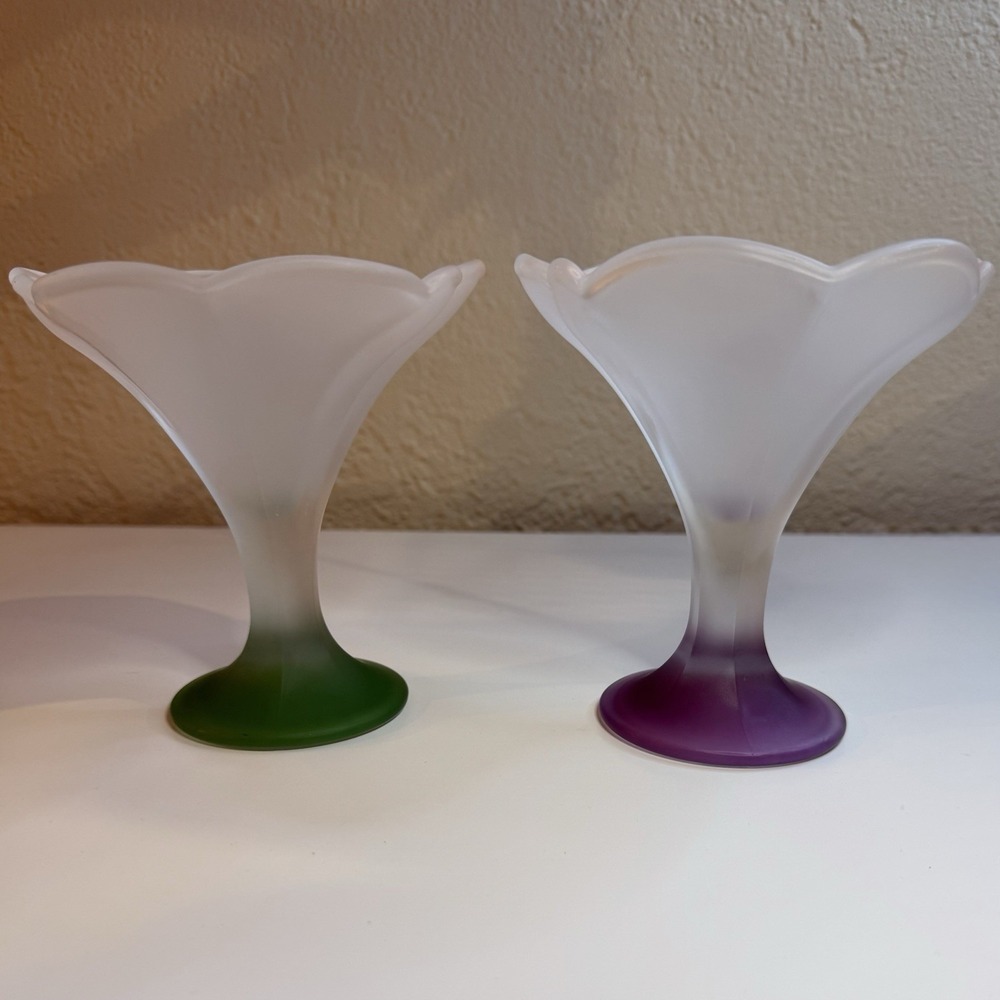 Italian Vintage Strega Ice Cream Frosted Glass Cups Fancy Tulip